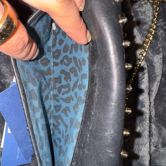 Rebecca Minkoff Black Studded Leather wallet purse with Gold Chain - Picture 14 of 16